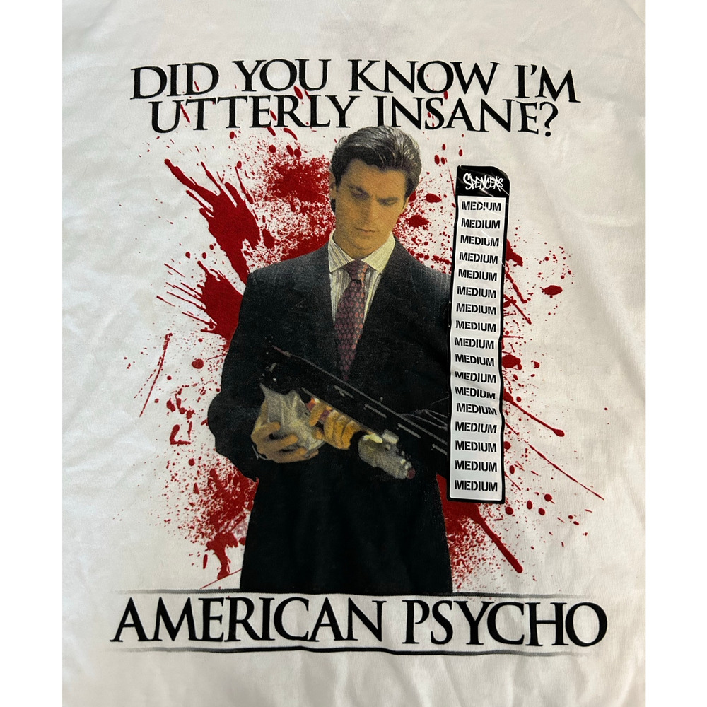 AMERICAN PSYCHO NWT Graphic Tee NEW "Did you know I'm utterly insane?" Sz S